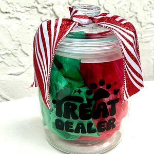 Red and Green Treat Jar with Ribbon